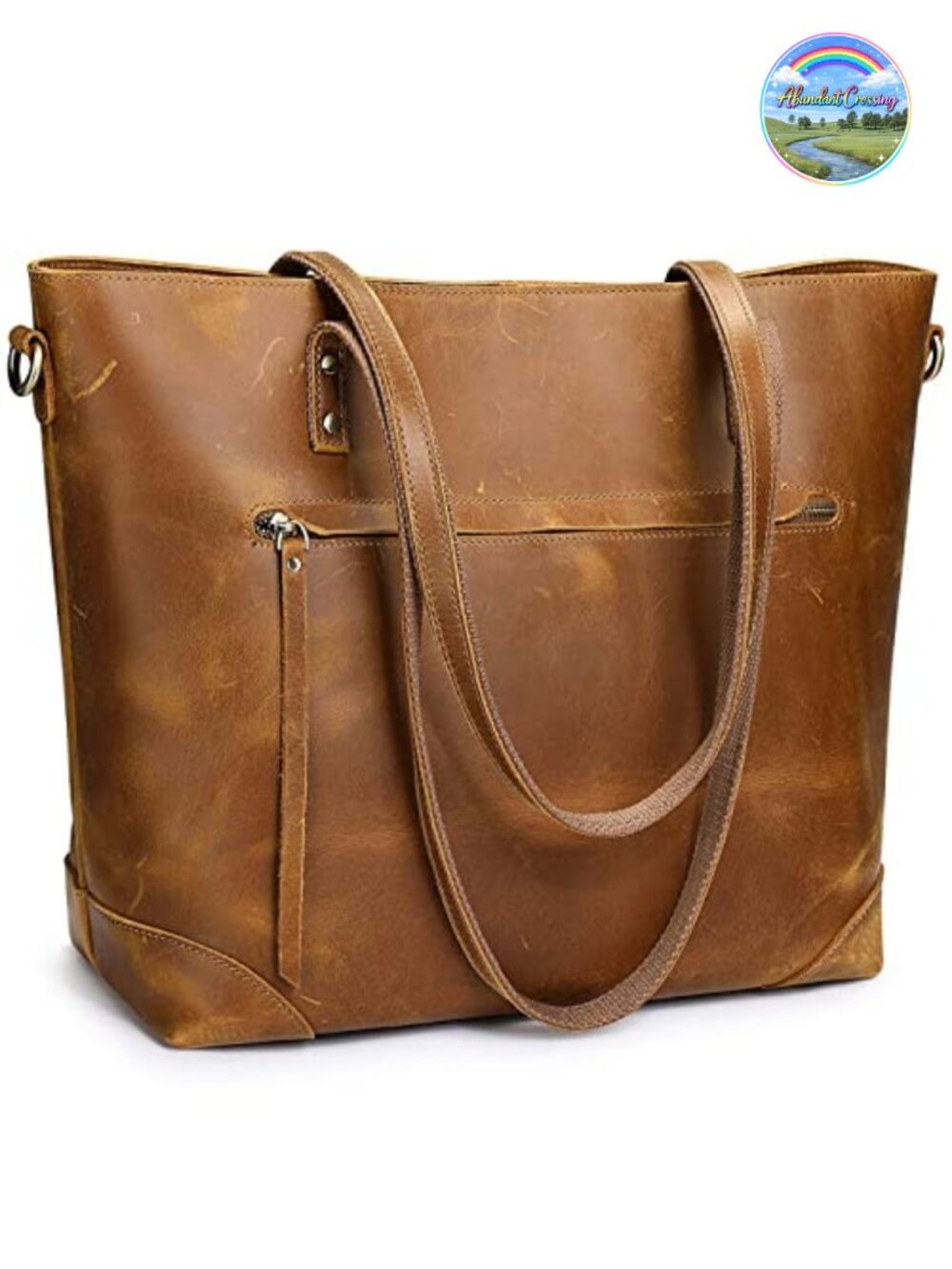 Vintage Genuine Leather Tote Bag Large Work Bag Shoulder Crossbody